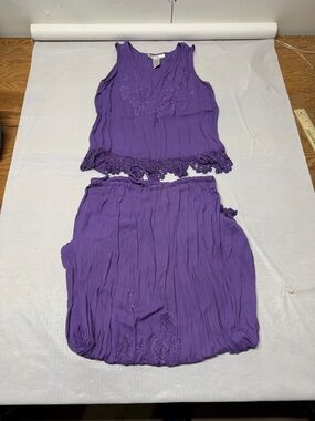 Sleeveless Purple Embroidered Mini Dress Set